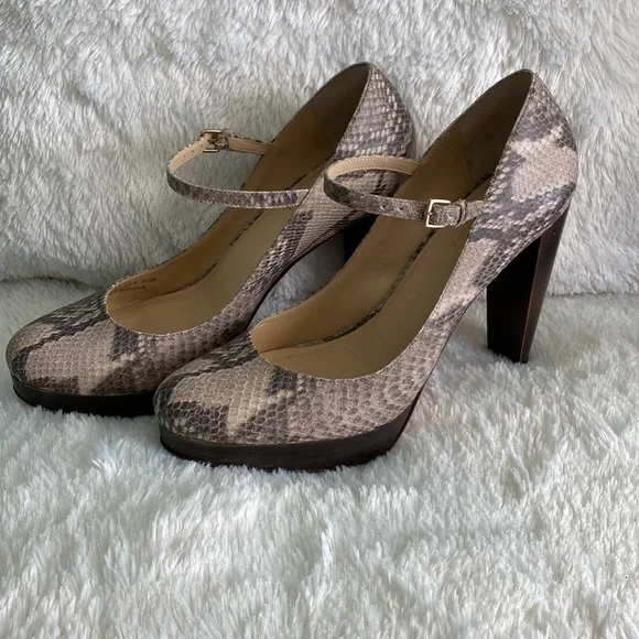 COLE HAAN Nike Air Snakeskin Leather Print Mary Jane Wooden Platform Heels - Picture 2 of 9